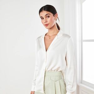 Quince Washable Stretch Silk Notch Collar Blouse in Ivory
